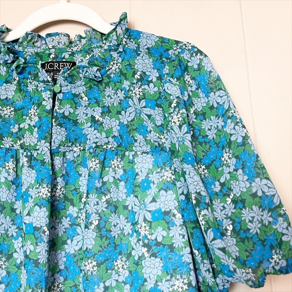 J. Crew Ruffle Trim Short Sleeve Top Hyacinth Fields XS blue floral blouse flowy - Picture 2 of 12